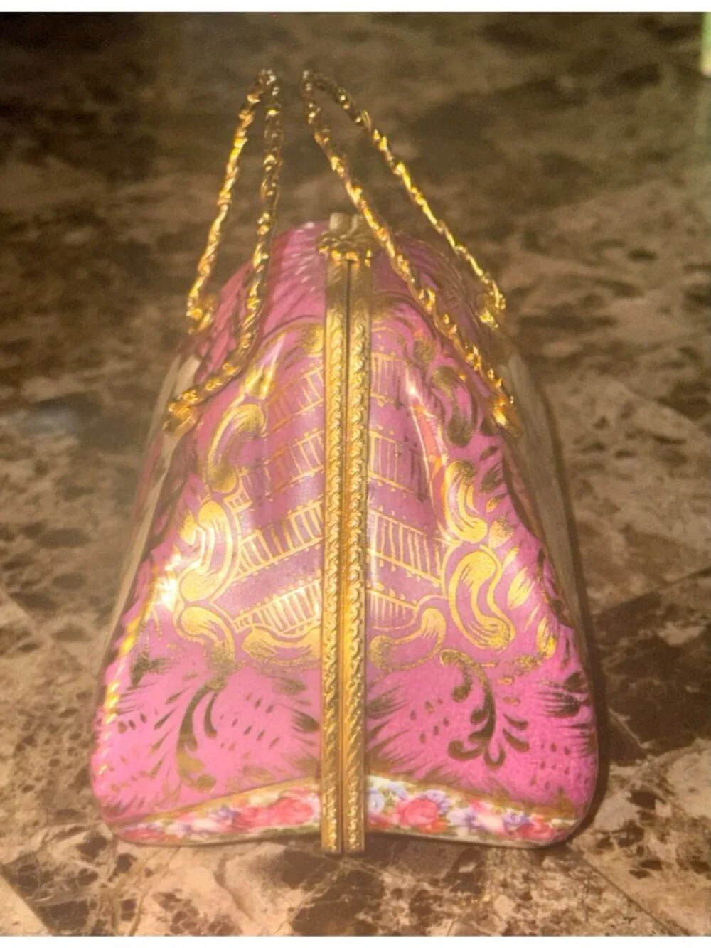Vintage Limoges China Hand-Painted Porcelain Purse Trinket Box